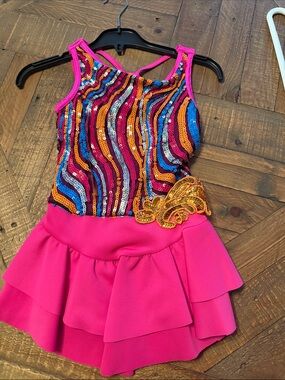 Weissman Hot Pink Sequin Multicolor Dance Dress